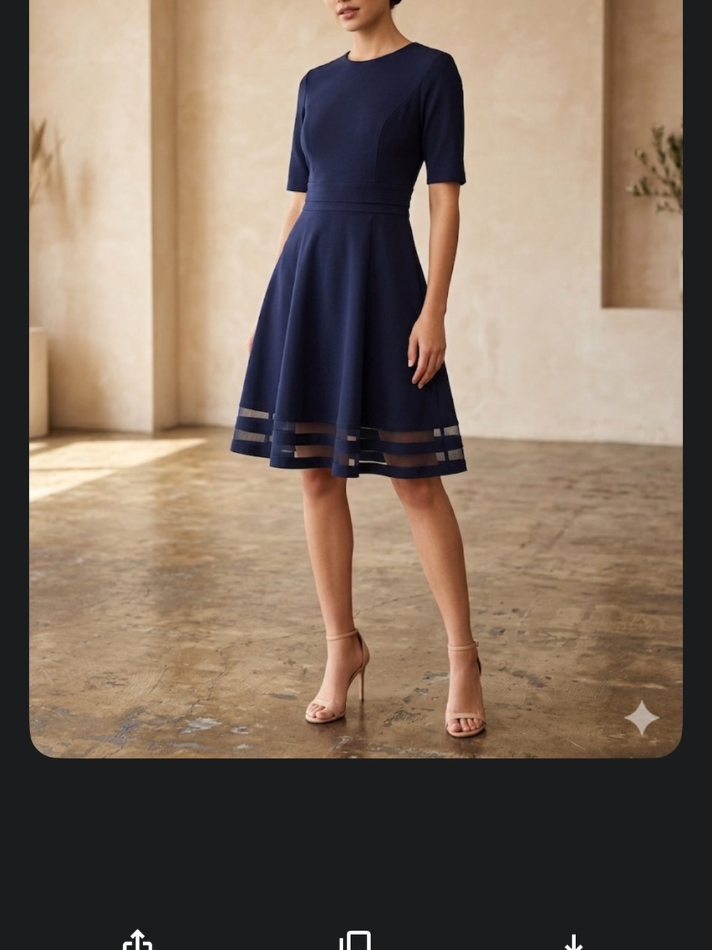 Calvin Klein Navy Short-Sleeve Fit-and-Flare Midi Dress with Sheer Hem